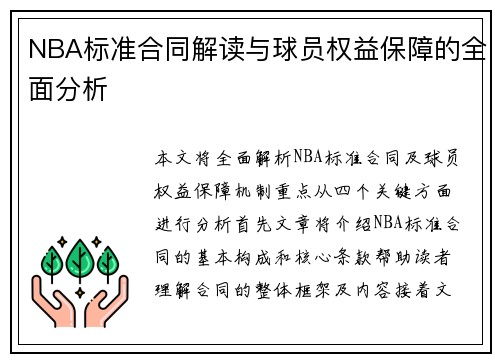 NBA标准合同解读与球员权益保障的全面分析